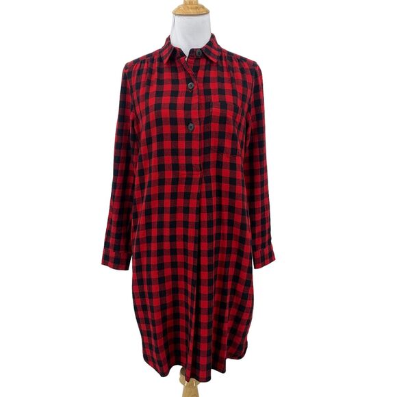 Madewell Flannel Latitude Shirt Dress Womens XS Extra Small Buffalo Plaid Cotton - Picture 2 of 14